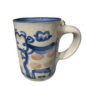 M A Hadley Pottery "The End" 4" Coffee Tea Mug with Cow MINT Condition